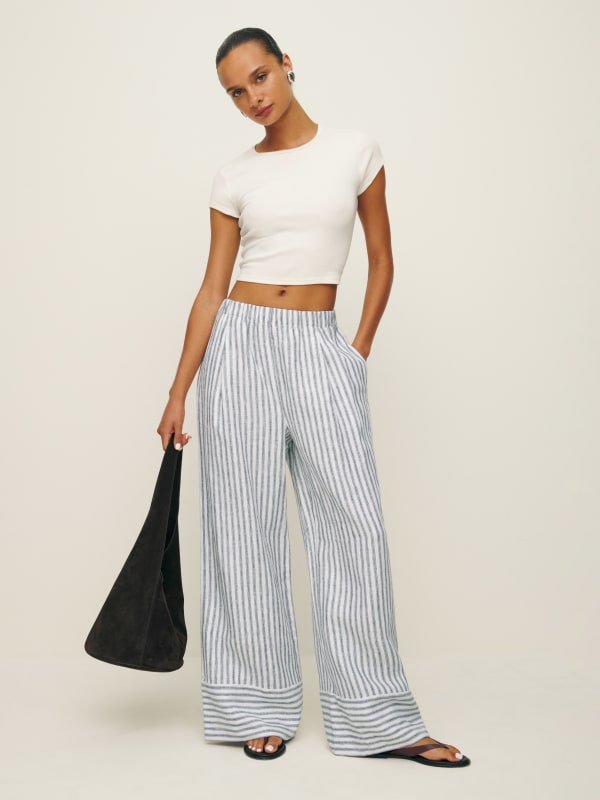 Petites Fernando Wide Leg Linen Pant - Antibes Stripe
